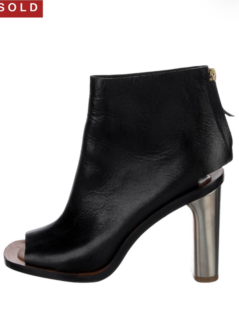 Archival Celine Phoebe Philo Era black Leather Peep Toe Booties IT 37.5/7.5